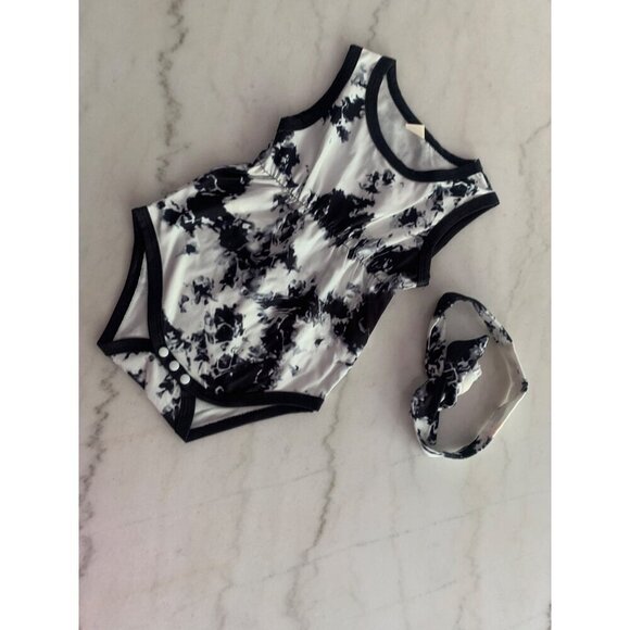 Baby Girls Tie-Dye Sleeveless Romper With Matching Headband Navy & White Size 74 - Picture 2 of 3